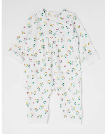 Salopeta din amestec de bumbac cu model floral, Alb optic/Verde deschis
