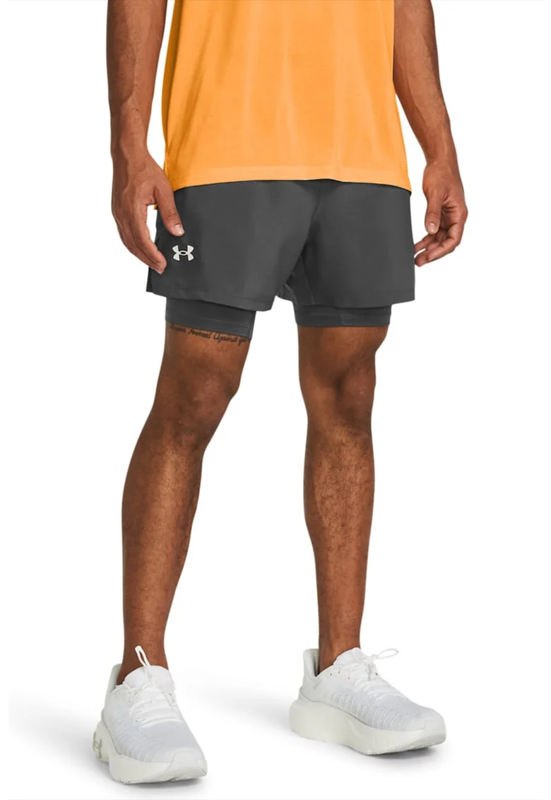 Pantaloni scurti cu aspect 2in1 pentru alergare Launch 5", Alb/Gri carbune
