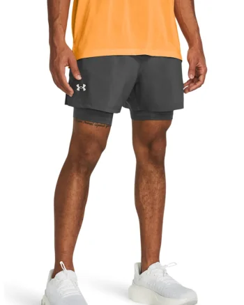 Pantaloni scurti cu aspect 2in1 pentru alergare Launch 5", Alb/Gri carbune