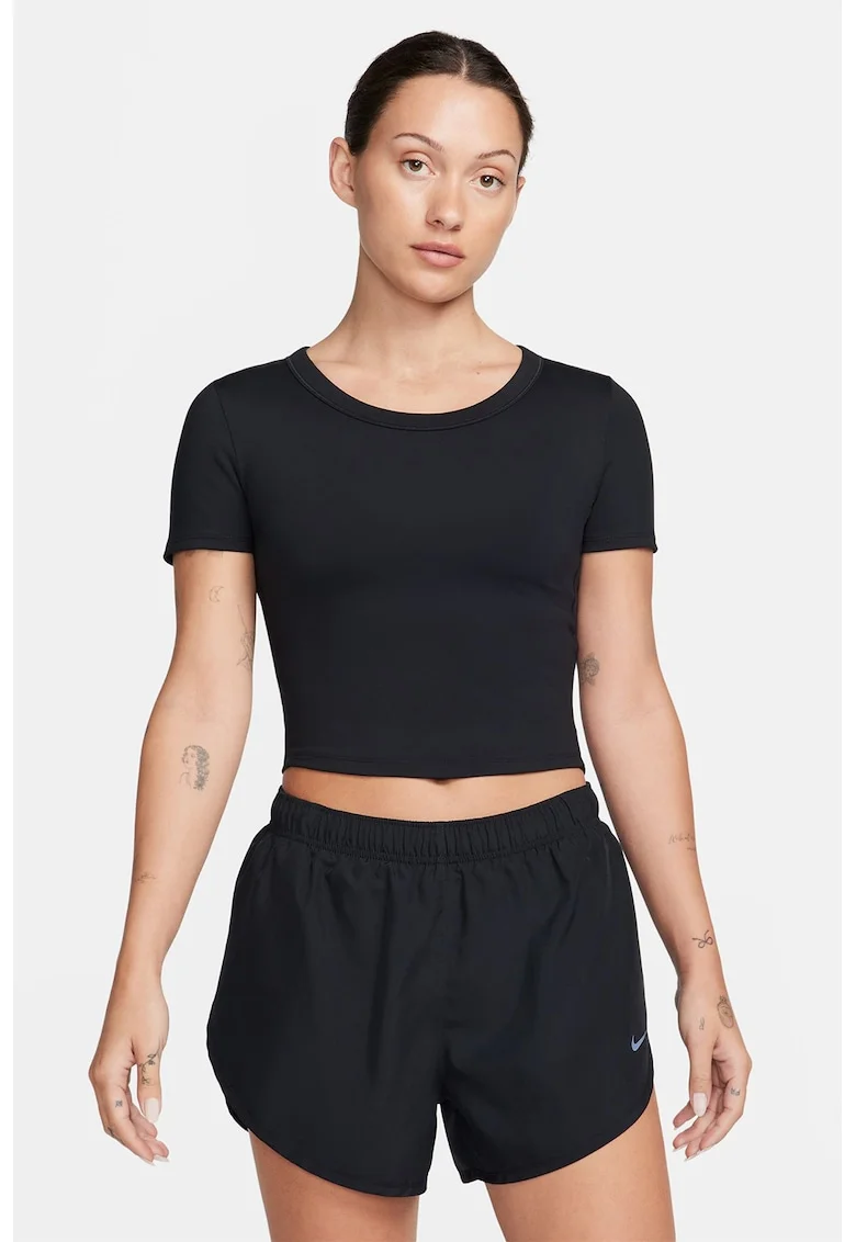 Tricou crop cu tehnologie Dri-Fit, pentru fitness, Negru