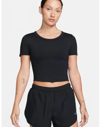 Tricou crop cu tehnologie Dri-Fit, pentru fitness, Negru