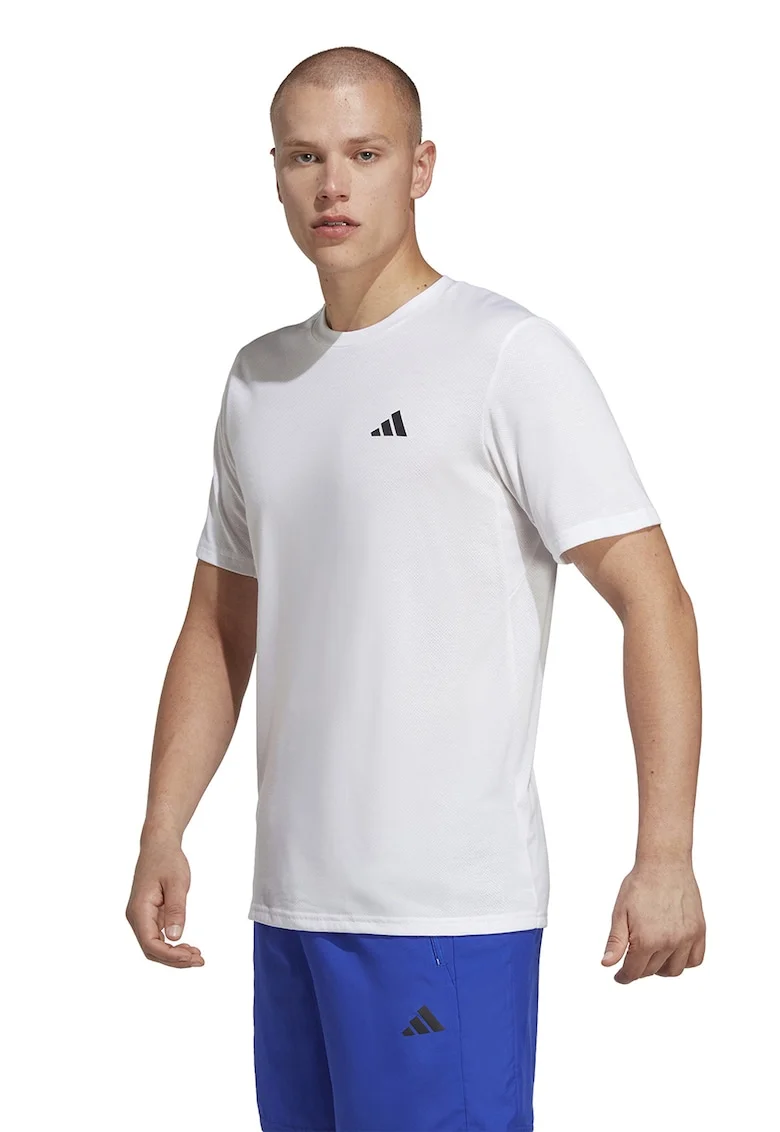 Tricou cu decolteu rotund pentru fitness, Alb optic