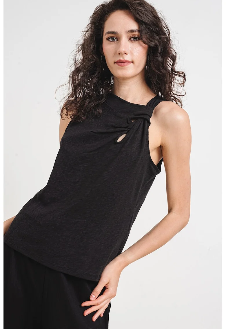 Top din bumbac cu nod Amy, Negru