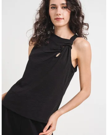 Top din bumbac cu nod Amy, Negru