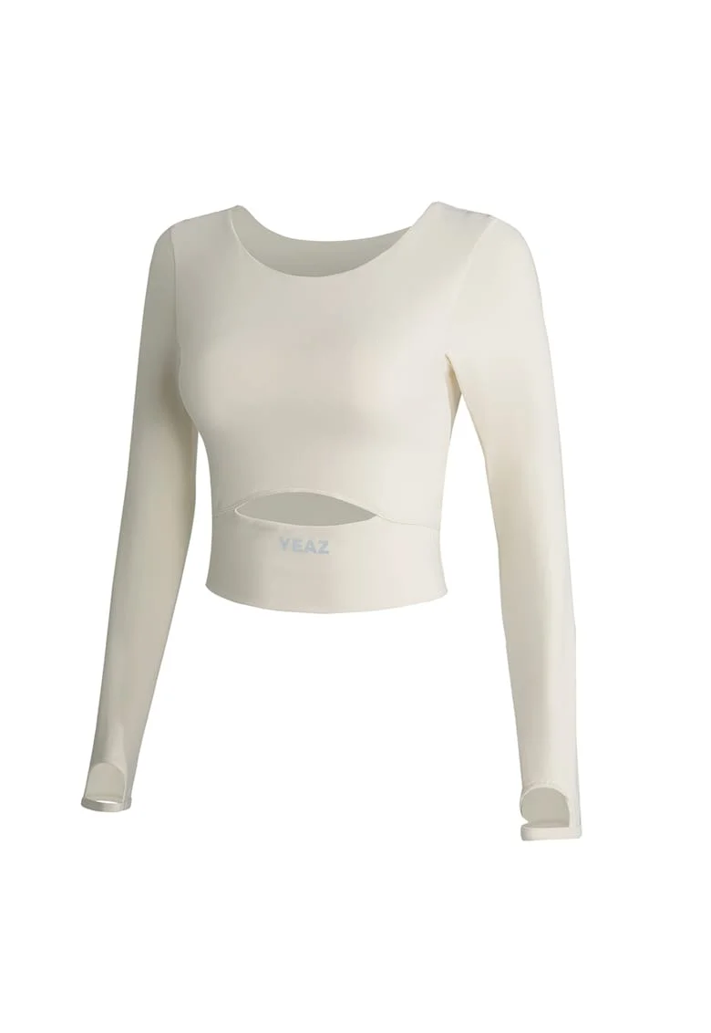 Bluza crop cu decupaj frontal, pentru fitness Revelation, Alb