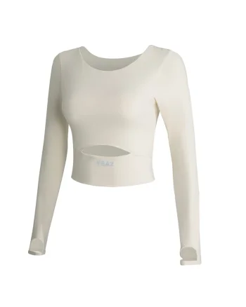 Bluza crop cu decupaj frontal, pentru fitness Revelation, Alb