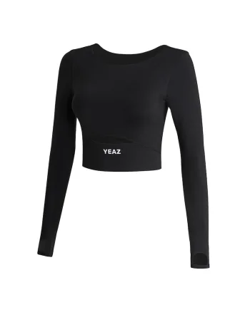 Bluza crop cu decupaj frontal, pentru fitness Revelation, Negru