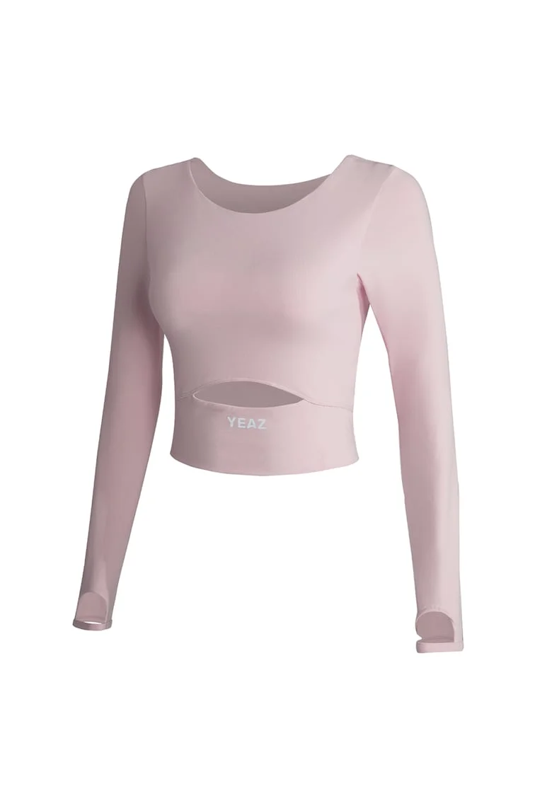 Bluza crop cu decupaj frontal, pentru fitness Revelation, Roz