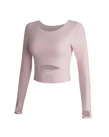 Bluza crop cu decupaj frontal, pentru fitness Revelation, Roz