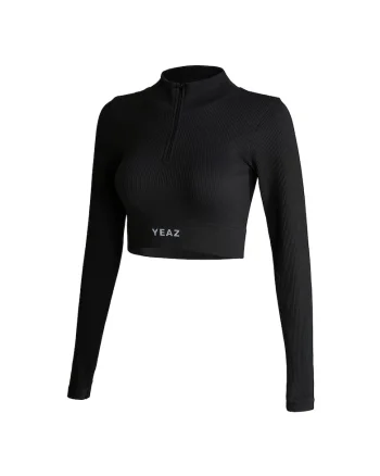 Bluza crop cu fermoar scurt pentru antrenament, Negru