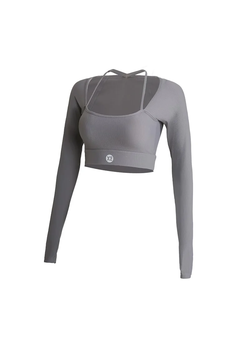 Bluza crop pentru antrenament Club Level, Gri
