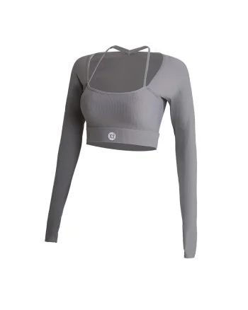 Bluza crop pentru antrenament Club Level, Gri
