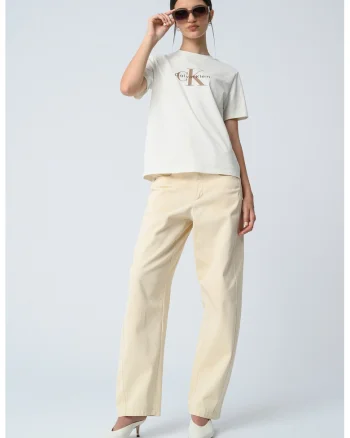 Tricou relaxed fit cu imprimeu logo, Maro inchis/Crem