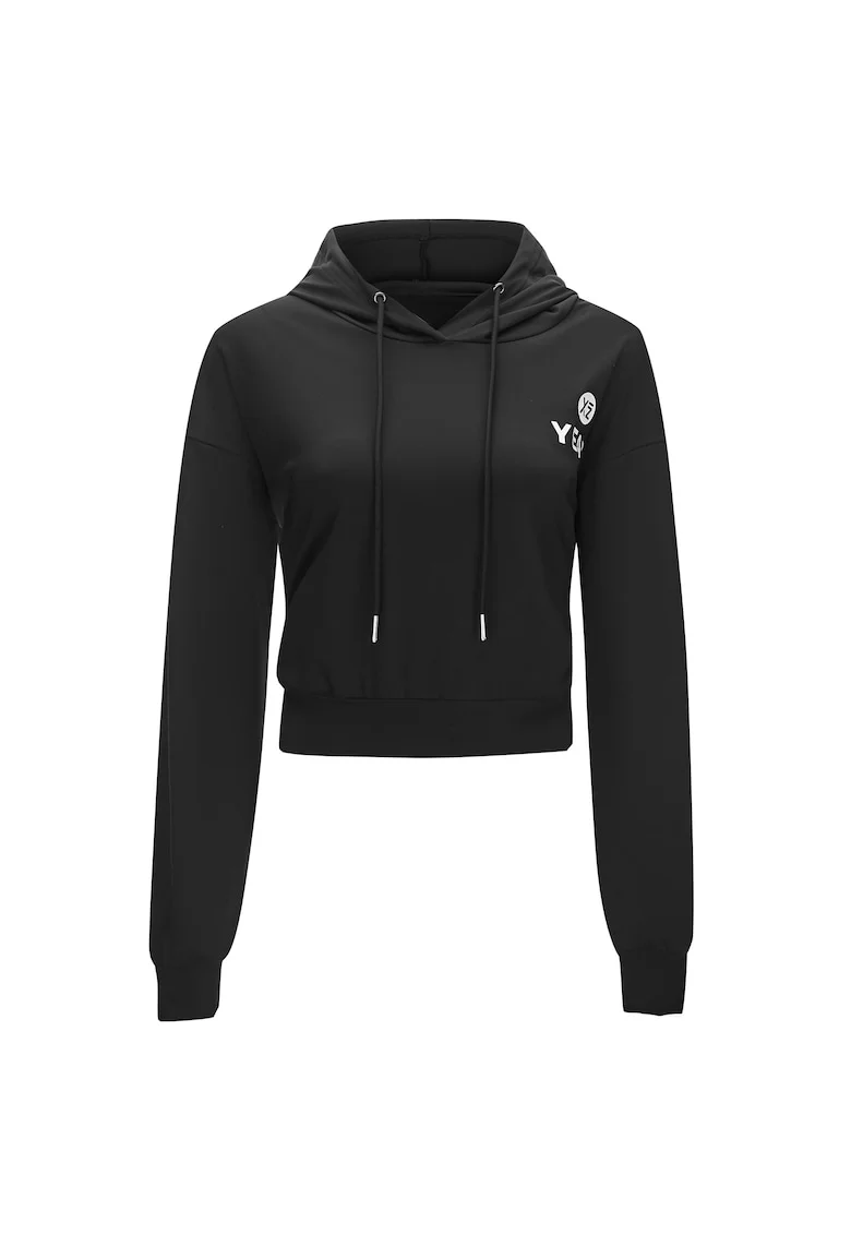 Hanorac crop cu maneci cazute pentru fitness MOOD 29197, Negru