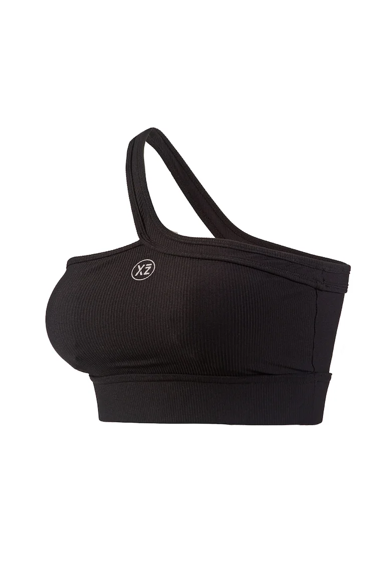 Top crop cu decolteu pe un umar pentru fitness Adore, Negru