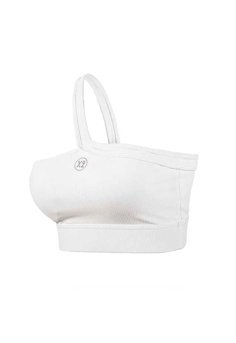 Top crop cu decolteu pe un umar pentru fitness Adore, Alb