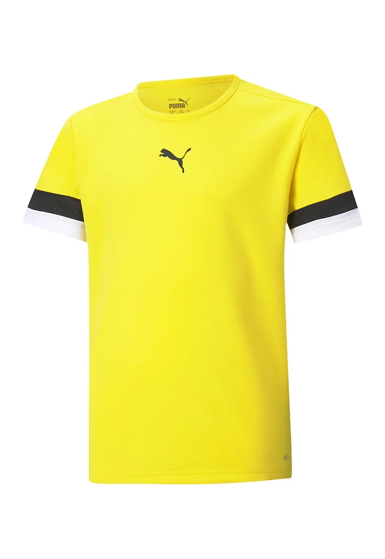 Tricou cu decolteu la baza gatului si imprimeu logo pentru fotbal, Negru/Galben