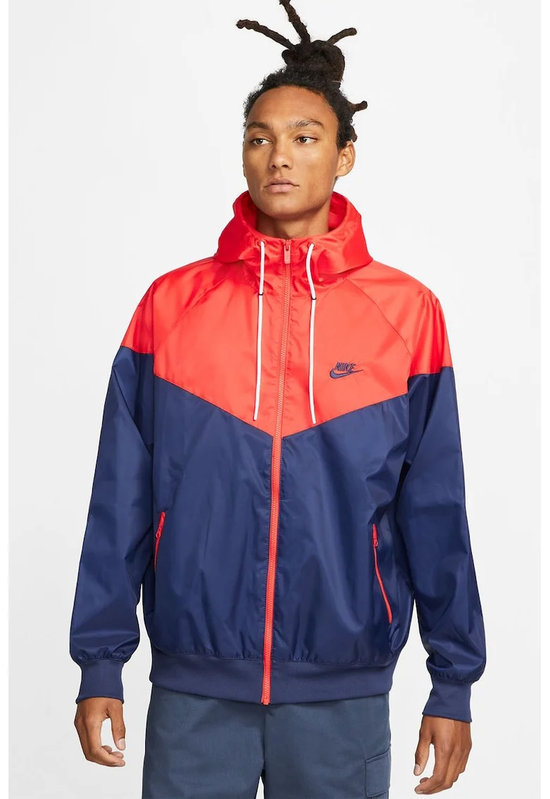 Jacheta cu gluga si aspect contrastant Windrunner, Albastru inchis/Portocaliu mandarina