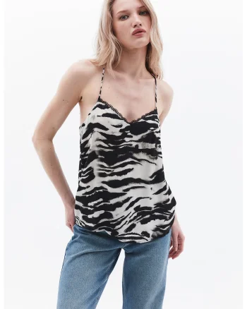 Top cu animal print, Alb/Negru