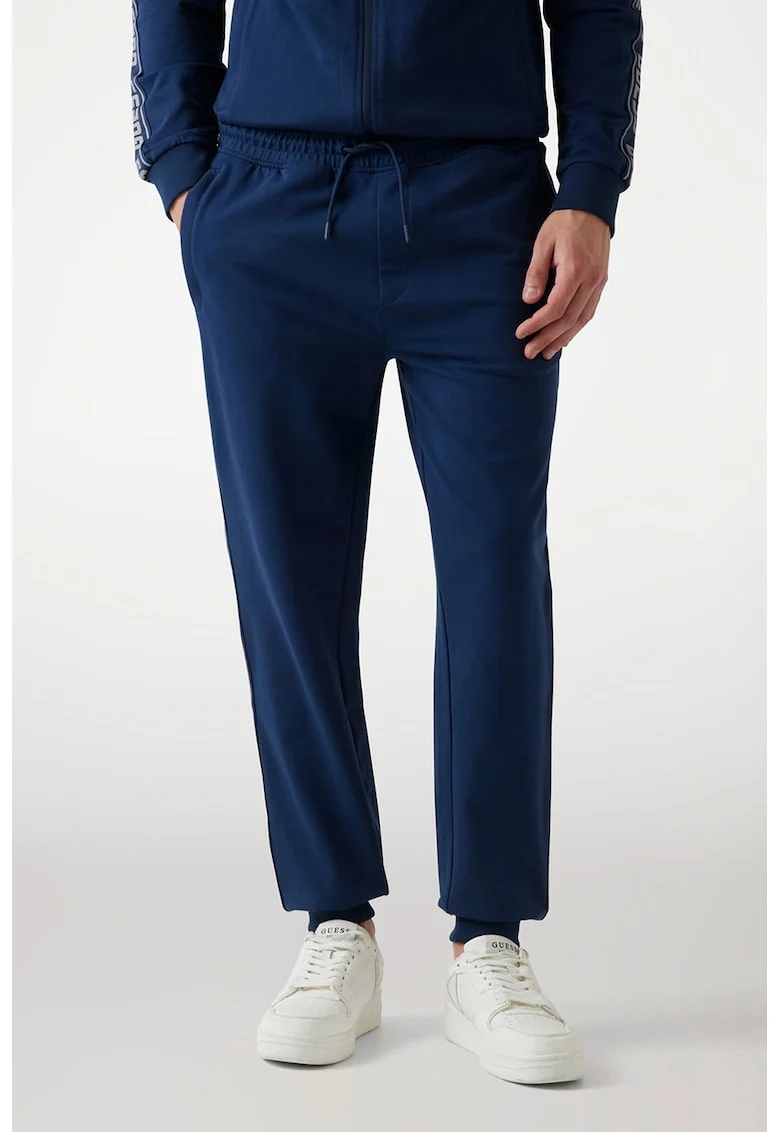 Pantaloni de trening cu benzi logo laterale si snur, Albastru indigo