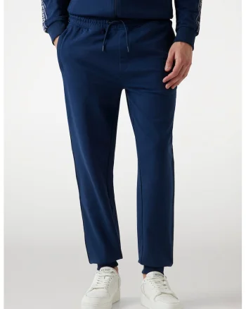 Pantaloni de trening cu benzi logo laterale si snur, Albastru indigo