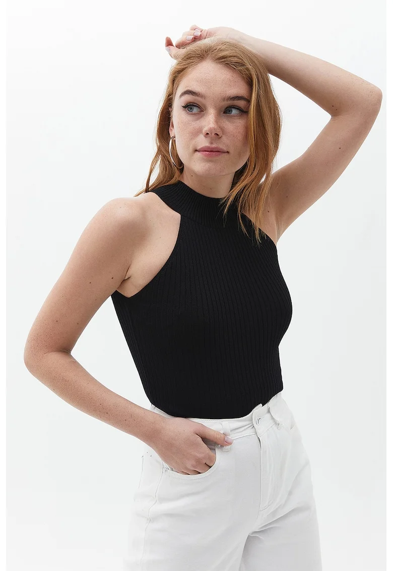 Top slim-fit, Negru