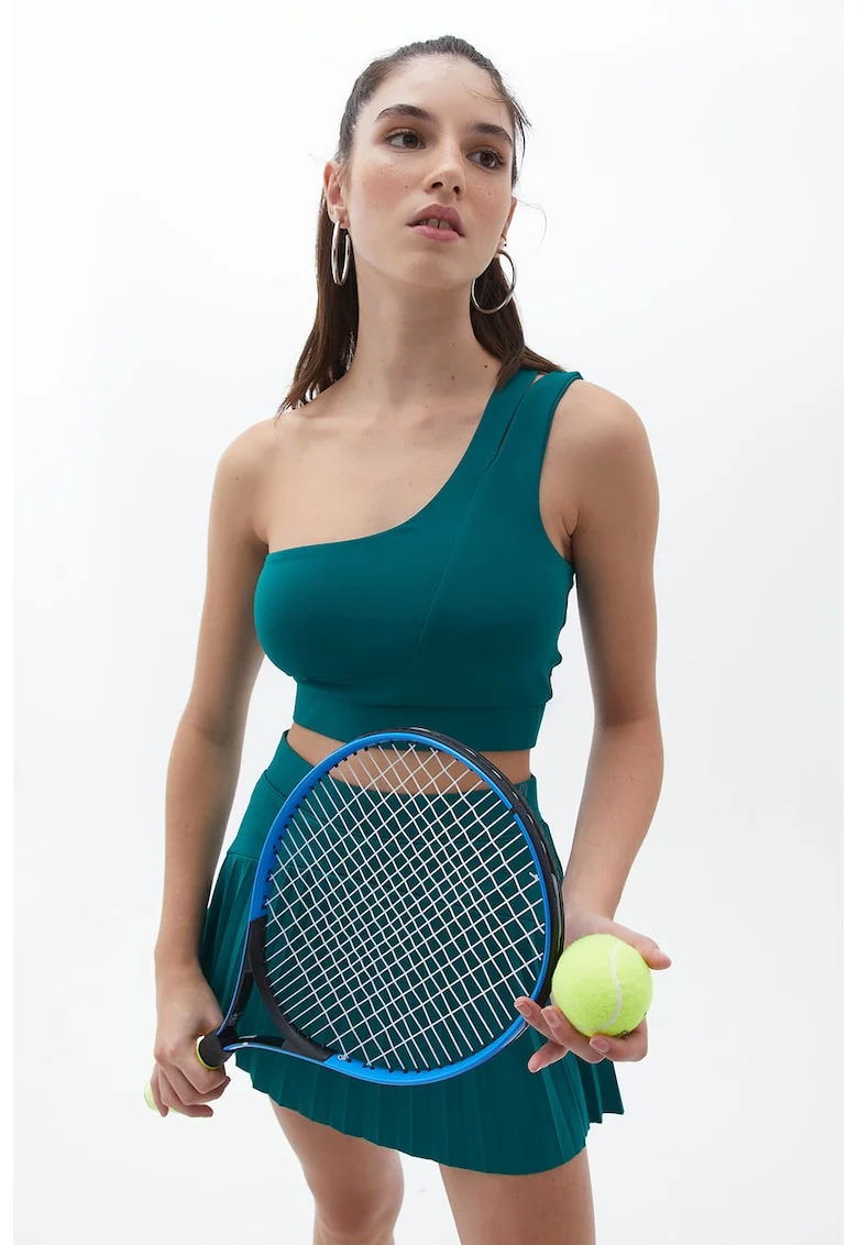 Top crop cu decolteu pe un umar, Verde englez