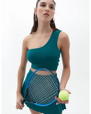 Top crop cu decolteu pe un umar, Verde englez
