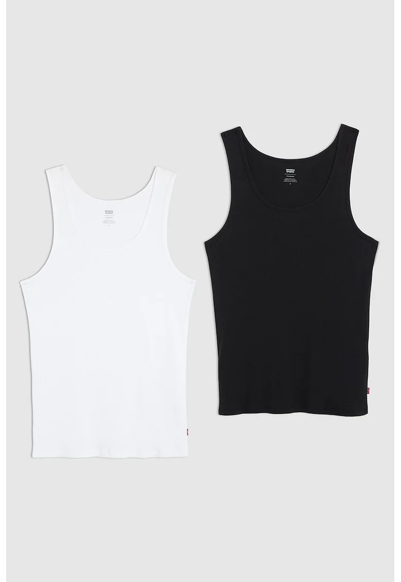 Set de top-uri din bumbac cu model uni - 2 piese, Negru/Alb optic