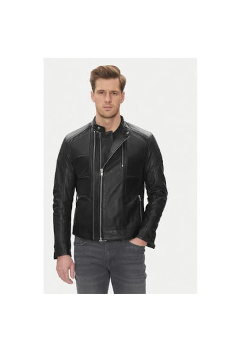 Geaca din piele barbati  COUTURE, Piele naturala, Negru