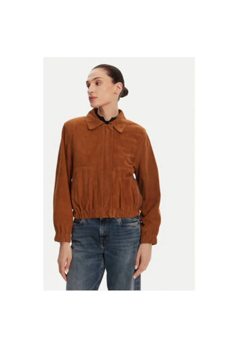 Geaca din piele dama  CLOTHILDE VS, Piele intoarsa, Maro, Maro