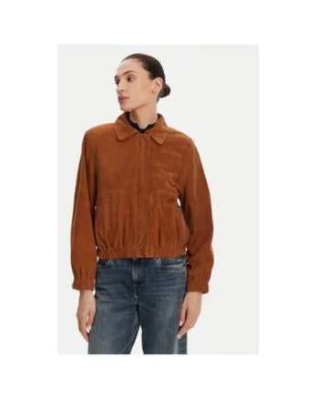 Geaca din piele dama  CLOTHILDE VS, Piele intoarsa, Maro, Maro