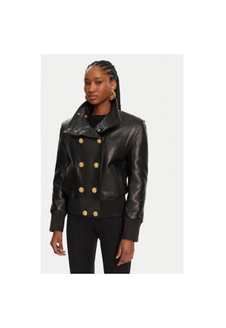 Geaca din piele dama  DF0TH275LC62, Piele naturala, Negru, Negru