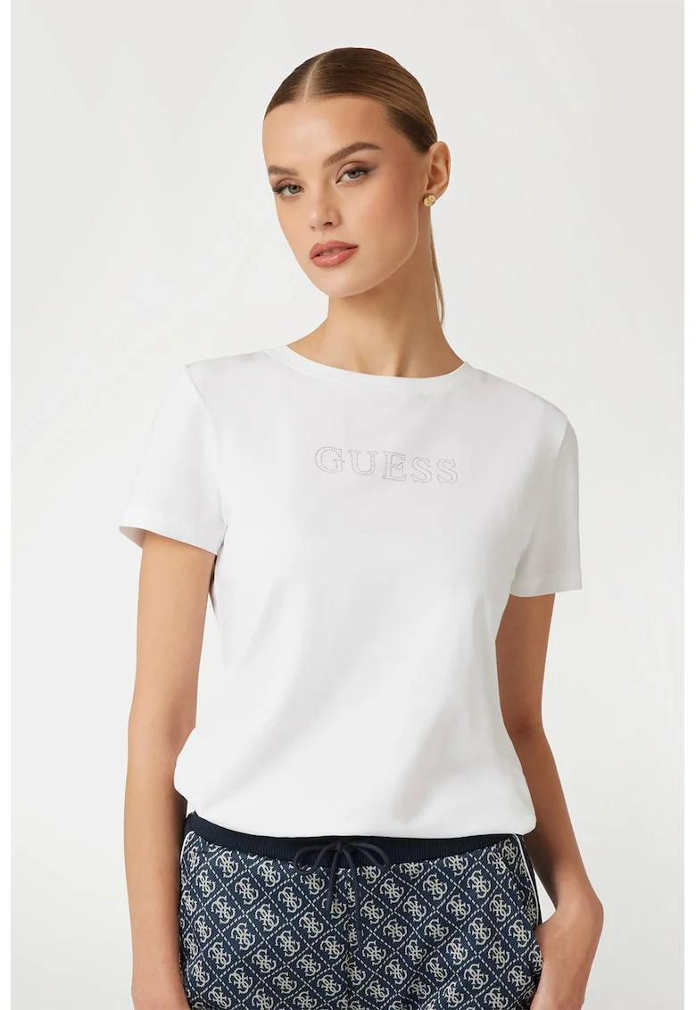 Tricou cu logo, pentru fitness, Alb optic