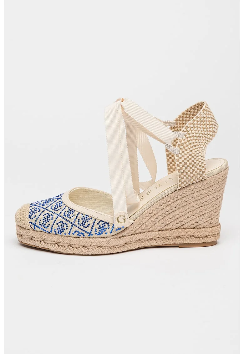 Espadrile wedge cu strasuri, Alb fildes/Albastru royal