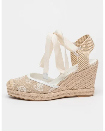 Espadrile wedge cu model monograma, Alb/Alb fildes/Bej
