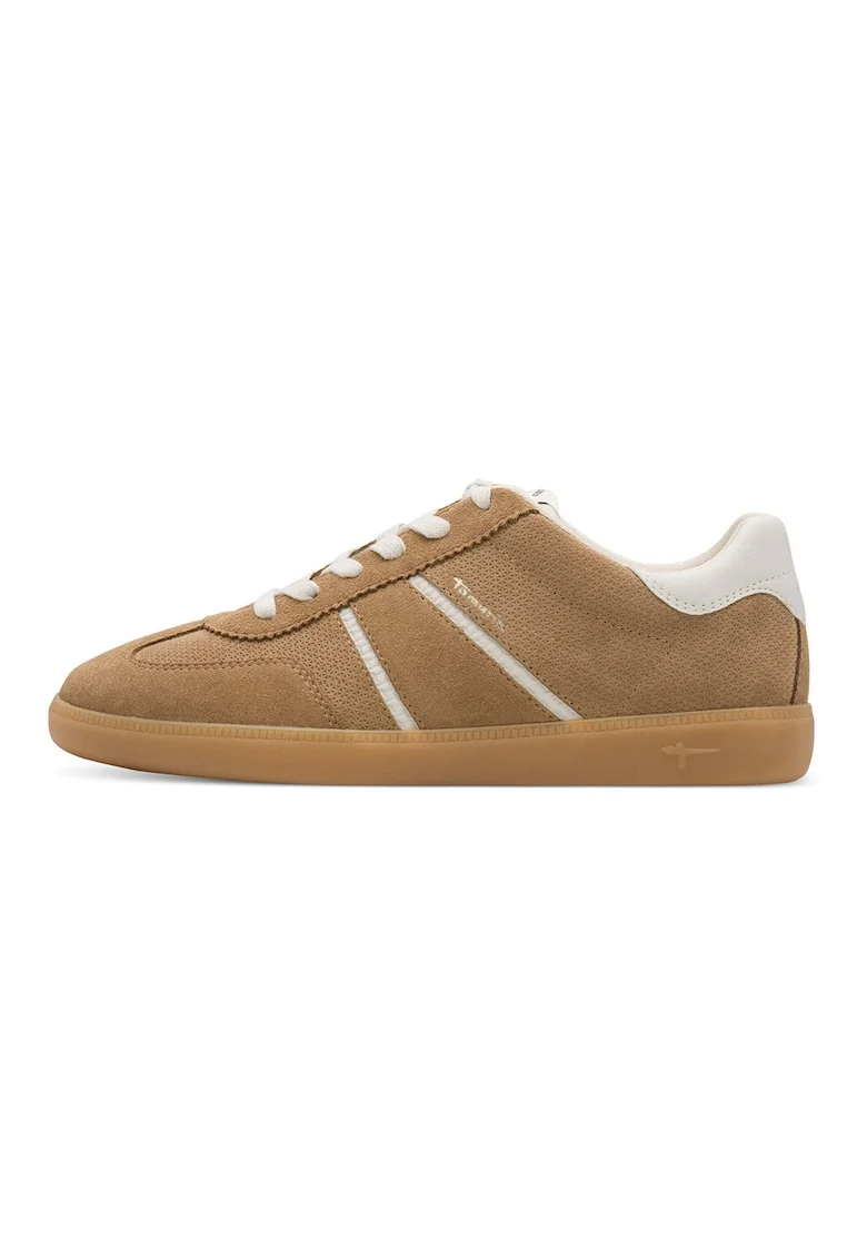 Pantofi sport low-cut cu insertii de piele intoarsa, Bej/Maro nisip/Maro camel