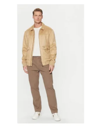 Jacheta regular fit din piele intoarsa ecologica