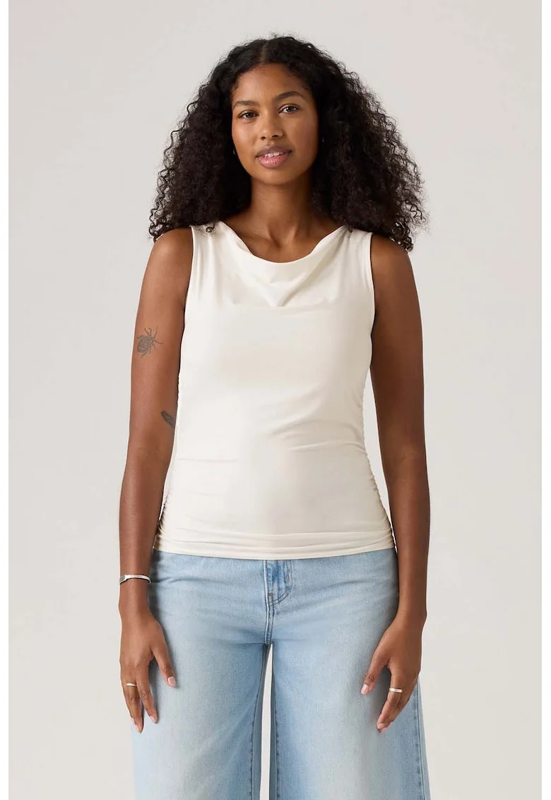 Top slim fit cu fronseuri, Alb murdar