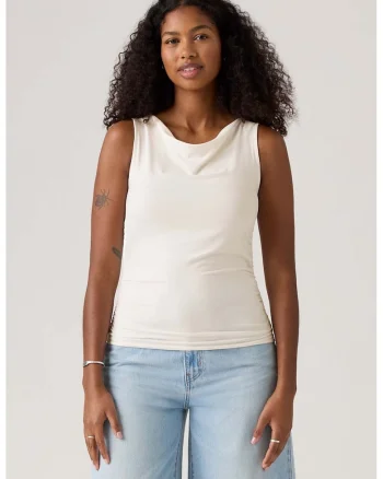 Top slim fit cu fronseuri, Alb murdar