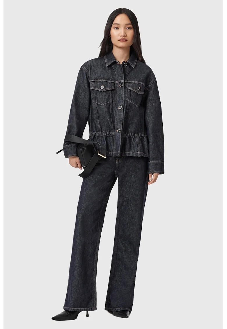 Jacheta din denim cu terminatie cu peplum Denby, Bleumarin