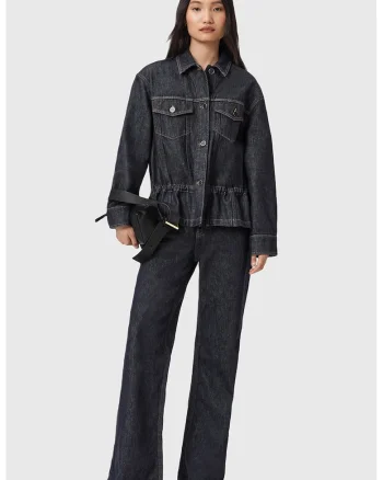 Jacheta din denim cu terminatie cu peplum Denby, Bleumarin