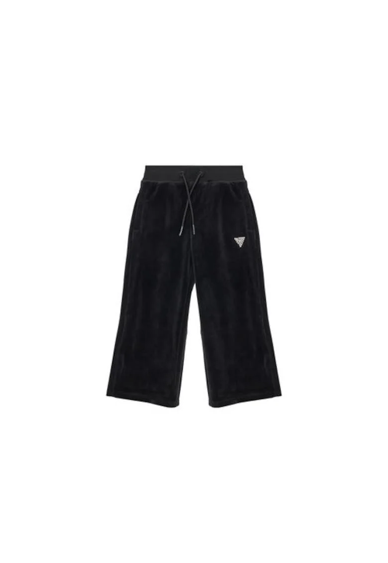 Pantaloni de trening cu aspect de catifea si aplicatie discreta din strasuri