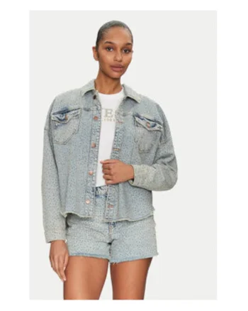 Jacheta din denim cu model uni
