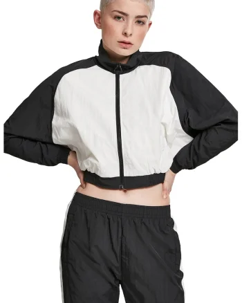 Jacheta crop cu model colorblock, Alb/Negru