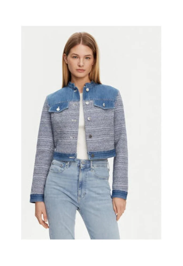 Jacheta din denim cu buzunare decorative