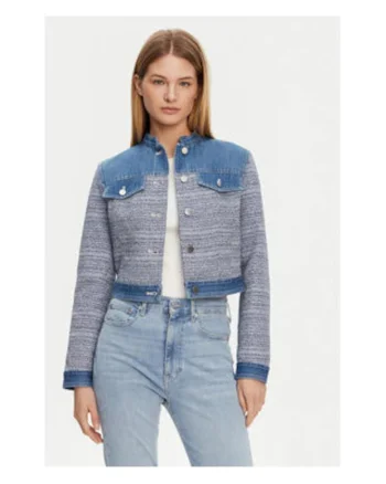 Jacheta din denim cu buzunare decorative