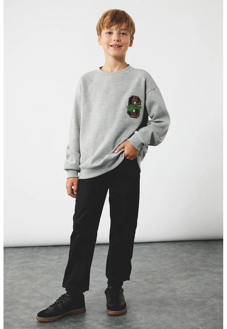Pantaloni din amestec de bumbac cu snururi, Kaki inchis