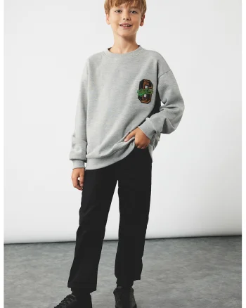 Pantaloni din amestec de bumbac cu snururi, Kaki inchis