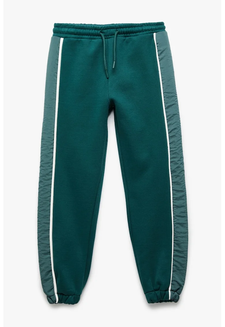 Pantaloni relaxed fit de trening cu talie ajustabila, Alb/Verde